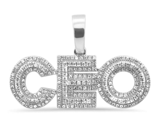 .34ct G SI 10K White Gold Diamond Hip Hop Iced Out "CEO" Charm Pendant