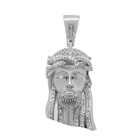 DIAMOND CLOSEOUT! .22ct G SI 10K White Gold Micro Pave Jesus Head Diamond Charm Pendant