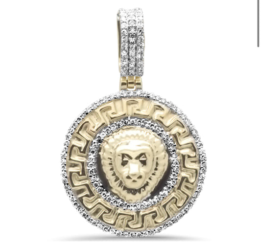 .25ct G SI 10K Yellow Gold Diamond Hip Hop Lion Head Medallion Charm Pendant