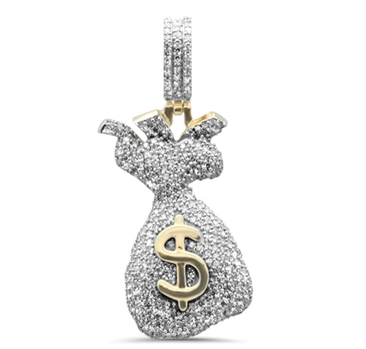 .60ct G SI 10K Yellow Gold Diamond Hip Hop Iced Out Money Bags Charm Pendant