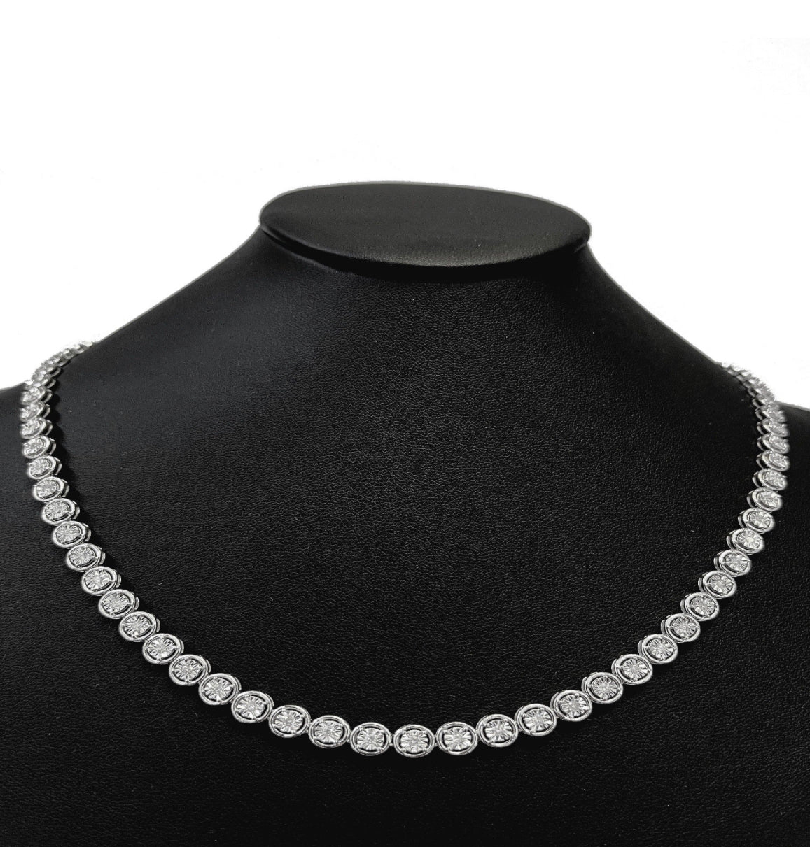 2.58ct G SI 14K White Gold Miracle Illusion Setting Tennis Chain Necklace 22"