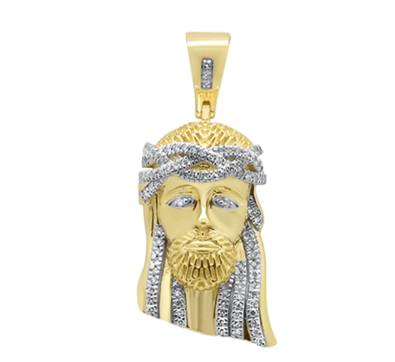 .22ct G SI 10K Yellow Gold Micro Pave Jesus Head Diamond Charm Pendant