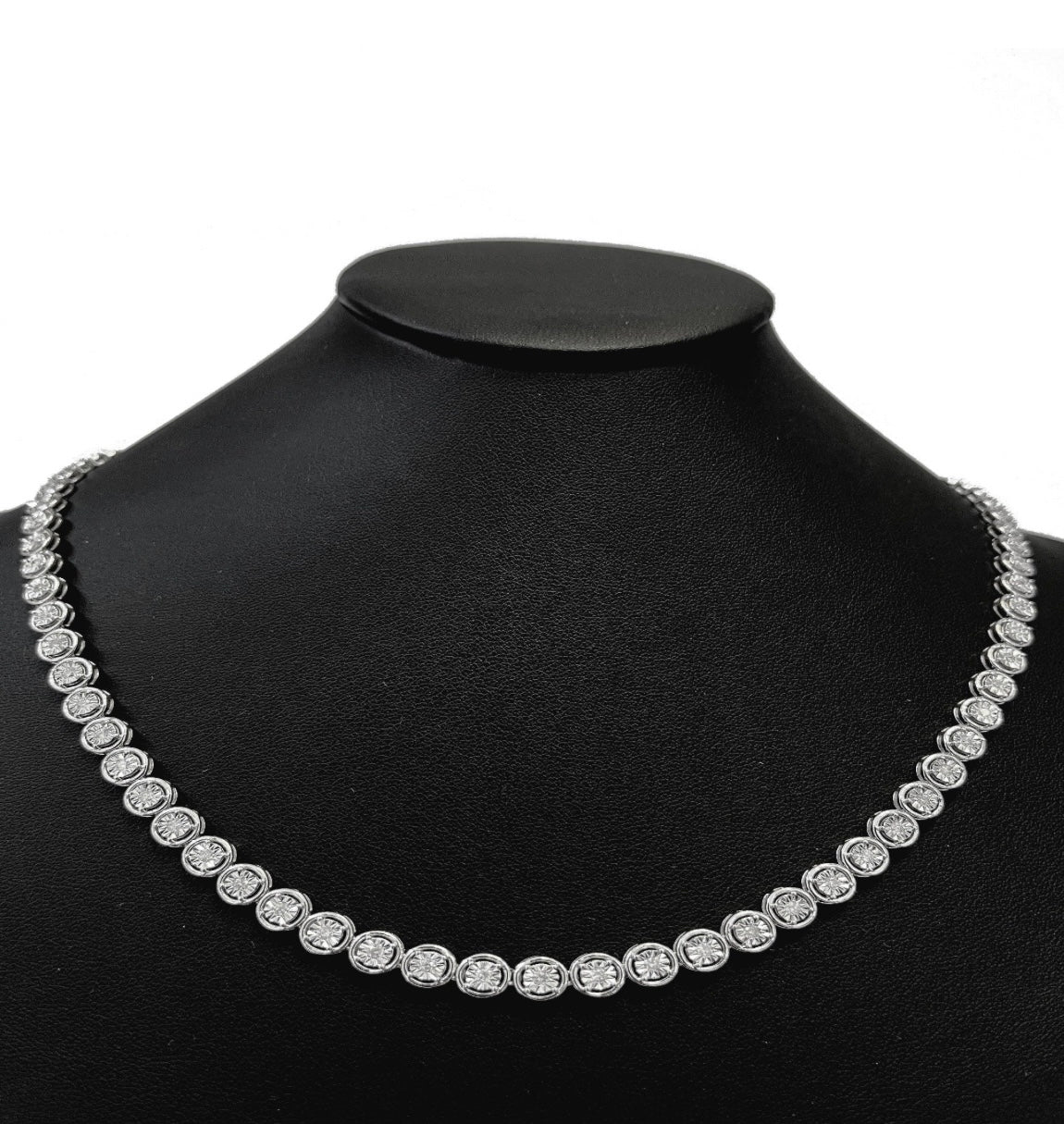 2.51ct G SI 14K White Gold Miracle Illusion Setting Tennis Chain Necklace 22"