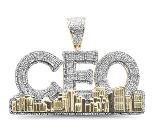 DIAMOND CLOSEOUT! 1.78CT G SI 10K Yellow Gold Diamond Custom "CEO" Skyline Iced Out Charm Pendant