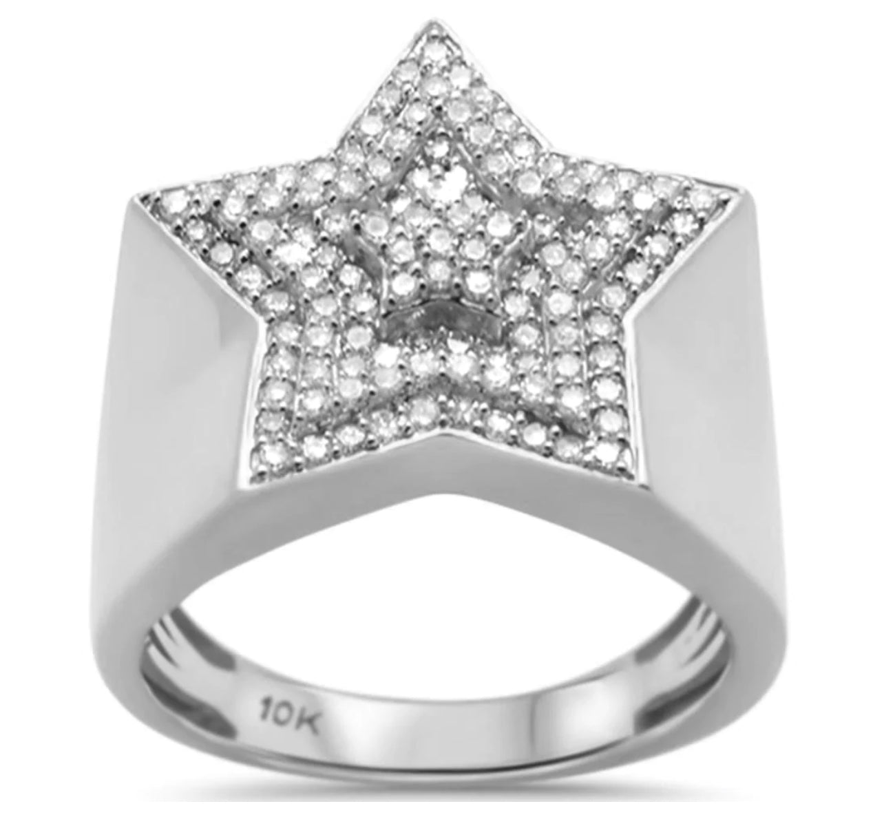 .75ct G SI 10K White Gold Diamond Men's Micro Pave Star Ring Size 10