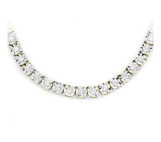 8.35ct G SI 10K Yellow Gold Tennis Miracle Illusion Necklace 22"