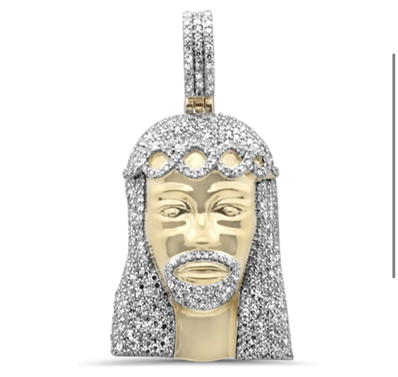 .79ct Diamond 10K Yellow Gold Micro Pave Jesus Head Charm Pendant