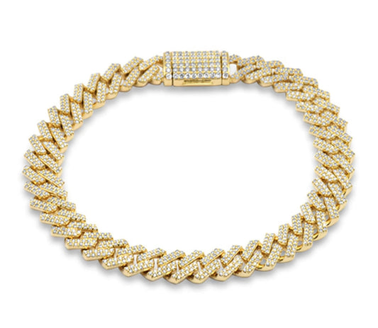 7mm 1.86ct G SI 14K Yellow Gold Diamond Micro Pave Cuban Square Link Bracelet 8"