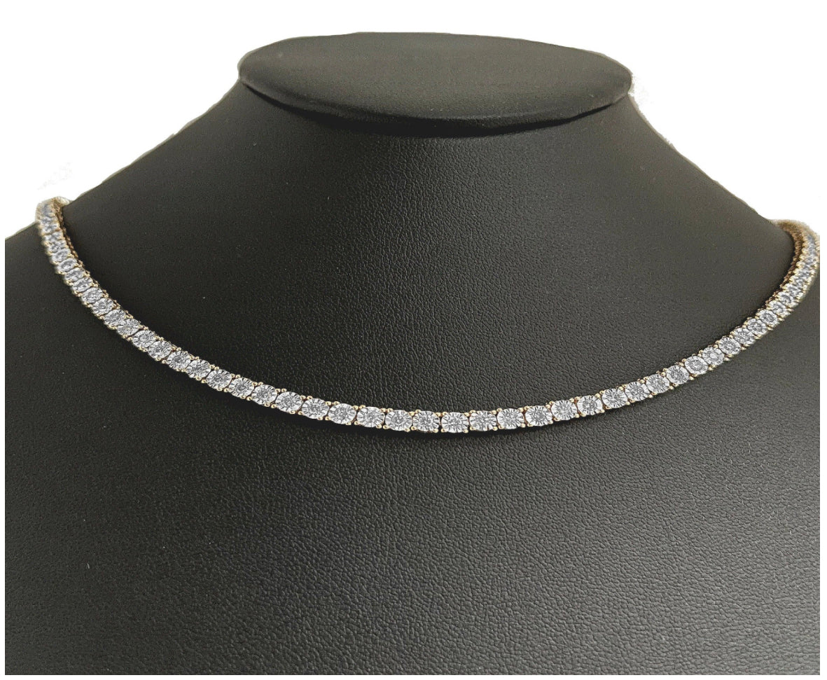 4.99ct G SI 14K Yellow Gold Tennis Miracle Illusion Necklace 22"